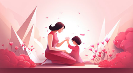 Mother's day greeting card clipart personalized mother card template, in the style of 3D polygonal paper art. Generative AIの素材