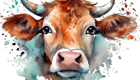 Watercolor cute cow white background. generative aiの素材
