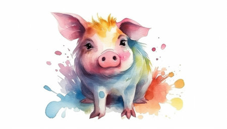 Watercolor cute pig white background. generative aiの素材