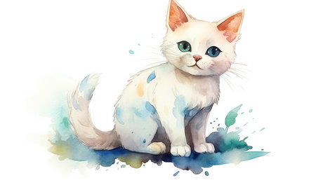 Watercolor cute cat white background. Generative AIの素材