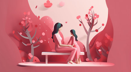 Mother's day greeting card clipart personalized mother card template, in the style of 3D polygonal paper art. Generative AIの素材