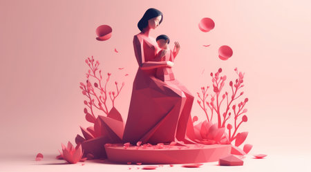 Mother's day greeting card clipart personalized mother card template, in the style of 3D polygonal paper art. Generative AIの素材