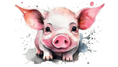 Watercolor cute pig white background. generative aiの素材