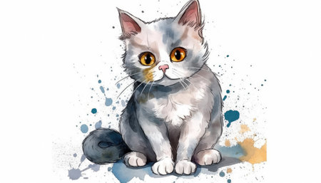 Watercolor cute cat white background. Generative AIの素材