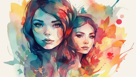 A watercolor drawing of aa mother and child together, illustration. generative aiの素材