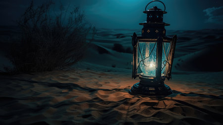 An image of an illuminated eid lantern at night. generative aiの素材