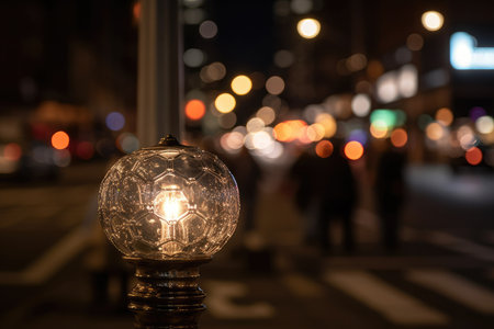 Background scene with a street lamp and bokeh effect in the city center at night with Generative AIの素材