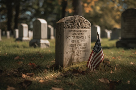 Memorial day photo with american flags in the cemetery with generative aiの素材