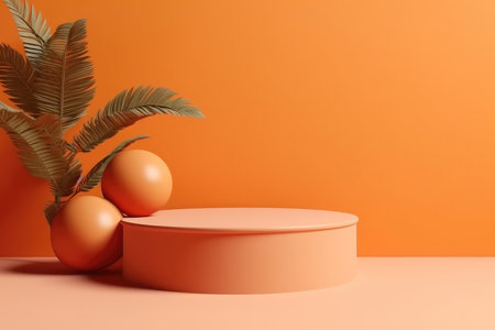 3d render of empty orange empty podium with summer concept for product display, empty space background. with Generative AIの素材