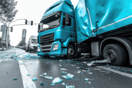 The truck is standing on the side of the road in an accident with Generative AIの素材