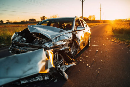 The car is standing on the side of the road in an accident with Generative AIの素材