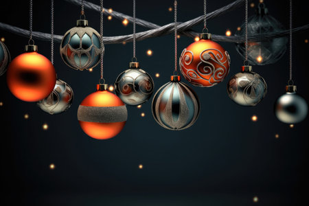 In the New year time colorful hanging christmas balls photo with Generative AIの素材