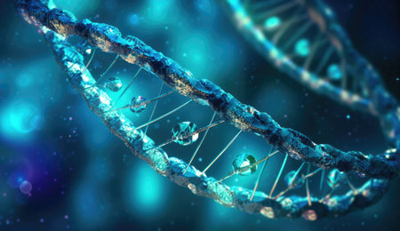 Dna strand on a background, lens flare with Generative AIの素材