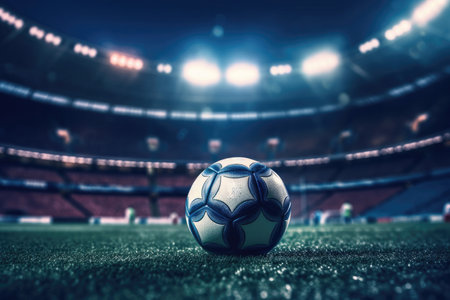 Soccer ball in front of the stadium with Generative AIの素材