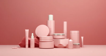 Makeup cosmetics and products mockup, pink background with Generative AIの素材