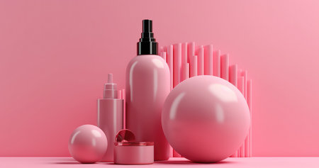 Makeup cosmetics and products mockup, pink background with Generative AIの素材