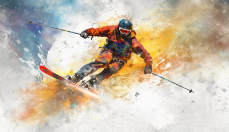 Skier jumping on a snowy mountain with Generative AIの素材