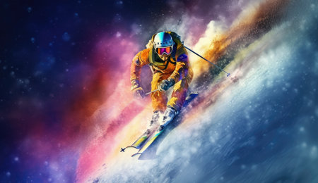 Skier jumping on a snowy mountain with Generative AIの素材