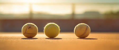 Tennis balls on a court with Generative AIの素材