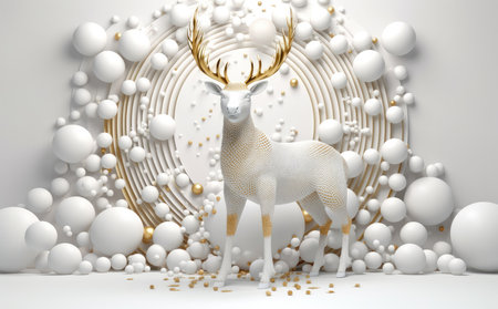 Deer object with white and gold details, concept for christmas and new year holidays with Generative AIの素材