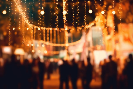 Out of focus photo, crowd of people partying, bokeh lights scene with Generative AIの素材