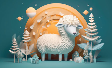 3D rendered sheep image for Eid al-Adha holiday. Generative AIの素材