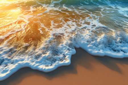 Sandy beach and vibrant blue ocean wave with Generative AIの素材