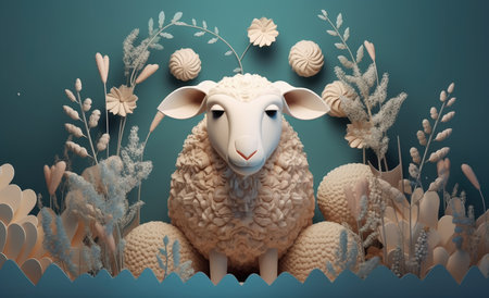 3D rendered sheep image for Eid al-Adha holiday. Generative AIの素材