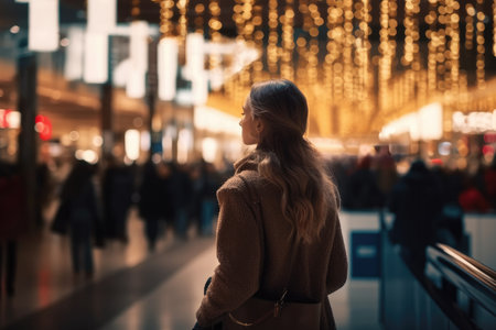 Photo for A woman walking around the mall before Christmas with her shopping bag with Generative AI - Royalty Free Image