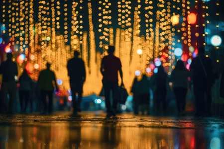 Out of focus photo, crowd of people partying, bokeh lights scene with Generative AIの素材