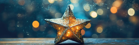 Illuminated star photo in front of bokeh effect background, concept for christmas with Generative AIの素材