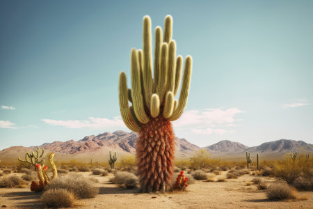 Photo of cactus tree in the middle of the desert. Generative AIの素材