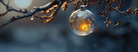 Christmas ornament in glass hanging on the Christmas tree. new year celebration concept with Generative AIの素材