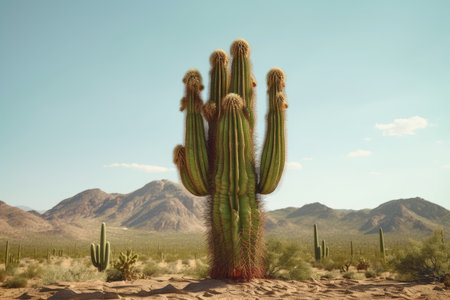 Photo of cactus tree in the middle of the desert. Generative AIの素材