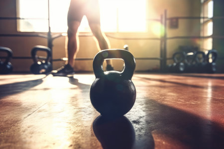 Photo of kettlebell inside empty gym with Generative AIの素材