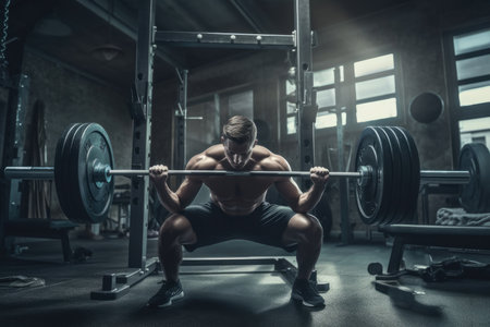 Photo of a male athlete doing fitness at the gym with Generative AIの素材