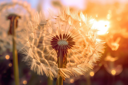 Photo of a close-up dandelion plant with Generative AIの素材