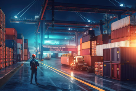A worker managing logistics. The growth of the logistics industry with advanced technologies with Generative AIの素材