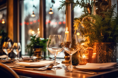 Photo of a beautiful dinner table prepared for New Year's Eve with Generative AIの素材