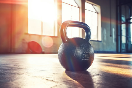 Photo of kettlebell inside empty gym with Generative AIの素材
