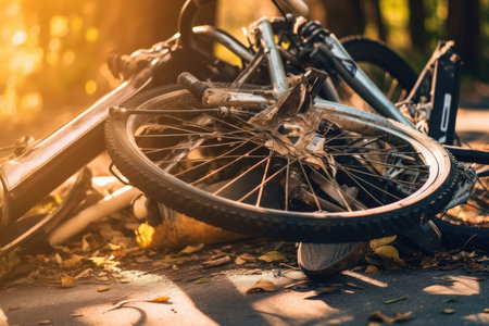 A image by capturing the aftermath of a bicycle crash on a city road. Generative AIの素材