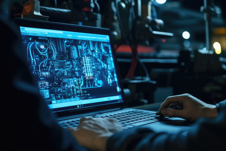 The skilled work of an automotive mechanical technician by capturing a close - up view of computer diagnostics in a garage. Generative AIの素材
