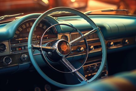 The opulence and refinement of a luxury classic car by taking a close - up view of its interior. Generative AIの素材