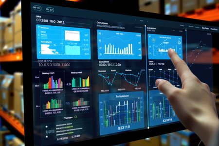 The efficiency and technology of a smart warehouse with a close - up shot of a manager using a digital tablet. Generative AIの素材