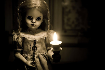 In this Halloween - themed photo, the eerie aura of a haunted doll. Generative AIの素材