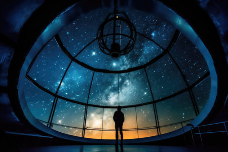 At a high - tech observatory, an astronomer peers through a giant telescope into the star - studded sky. Generative AIの素材