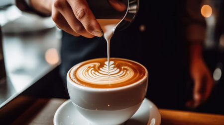 Barista pouring cream on coffee Generative aiの素材