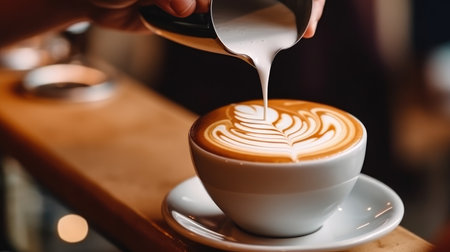 Barista pouring cream on coffee Generative aiの素材