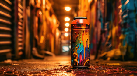 A spray paint can in an alley covered with paints Generative aiの素材