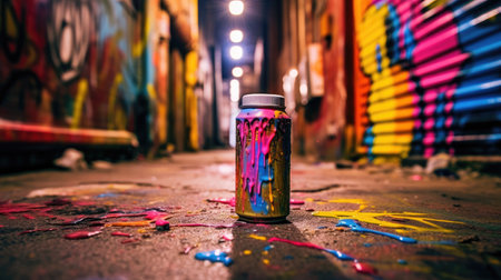 A spray paint can in an alley covered with paints Generative aiの素材